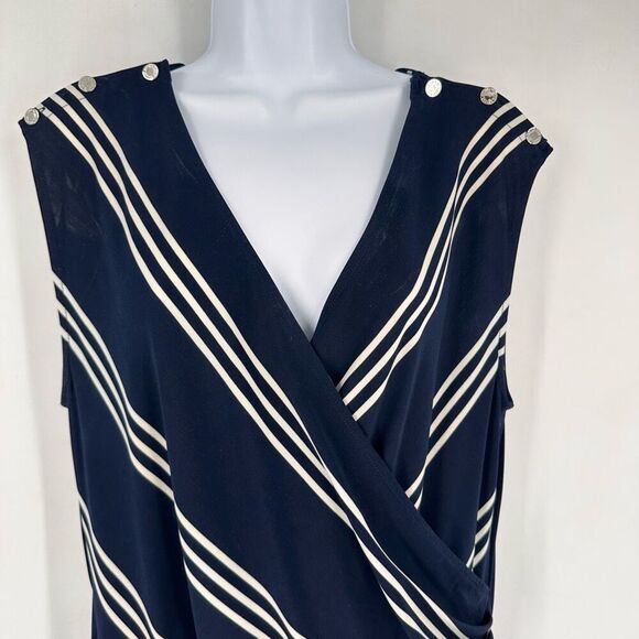 NWOT Lauren Ralph Lauren Women’s Faux Wrap Jumpsuit Rope Belt Navy Stripe Large - Picture 9 of 14
